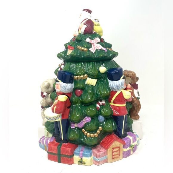 Spode Christmas Tree Hand Painted Cookie Jar NIB “Toys Around The Tree” - Picture 2 of 7